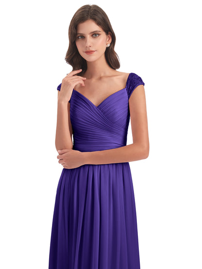 Arely Cap Sleeves Chiffon Long Bridesmaid Dresses