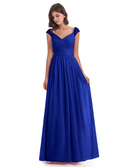 Arely Cap Sleeves Chiffon Long Bridesmaid Dresses