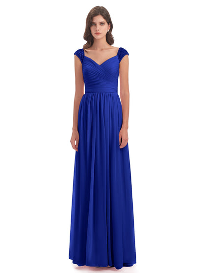 Arely Cap Sleeves Chiffon Long Bridesmaid Dresses