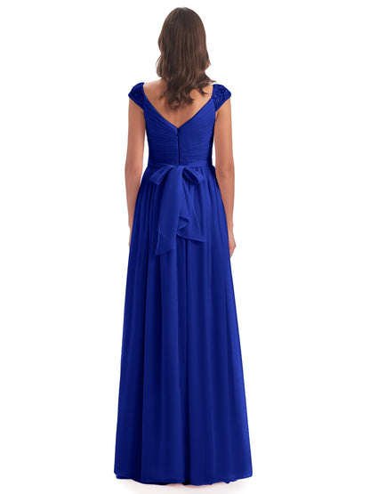 Arely Cap Sleeves Chiffon Long Bridesmaid Dresses