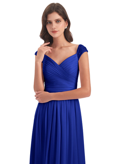 Arely Cap Sleeves Chiffon Long Bridesmaid Dresses