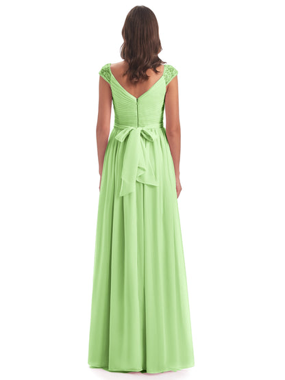 Arely Cap Sleeves Chiffon Long Bridesmaid Dresses