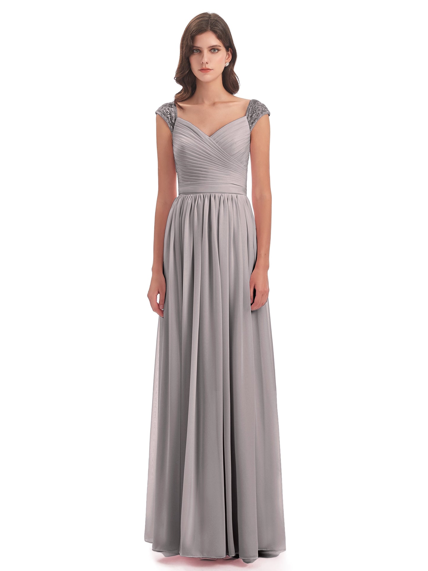 Arely Cap Sleeves Chiffon Long Bridesmaid Dresses