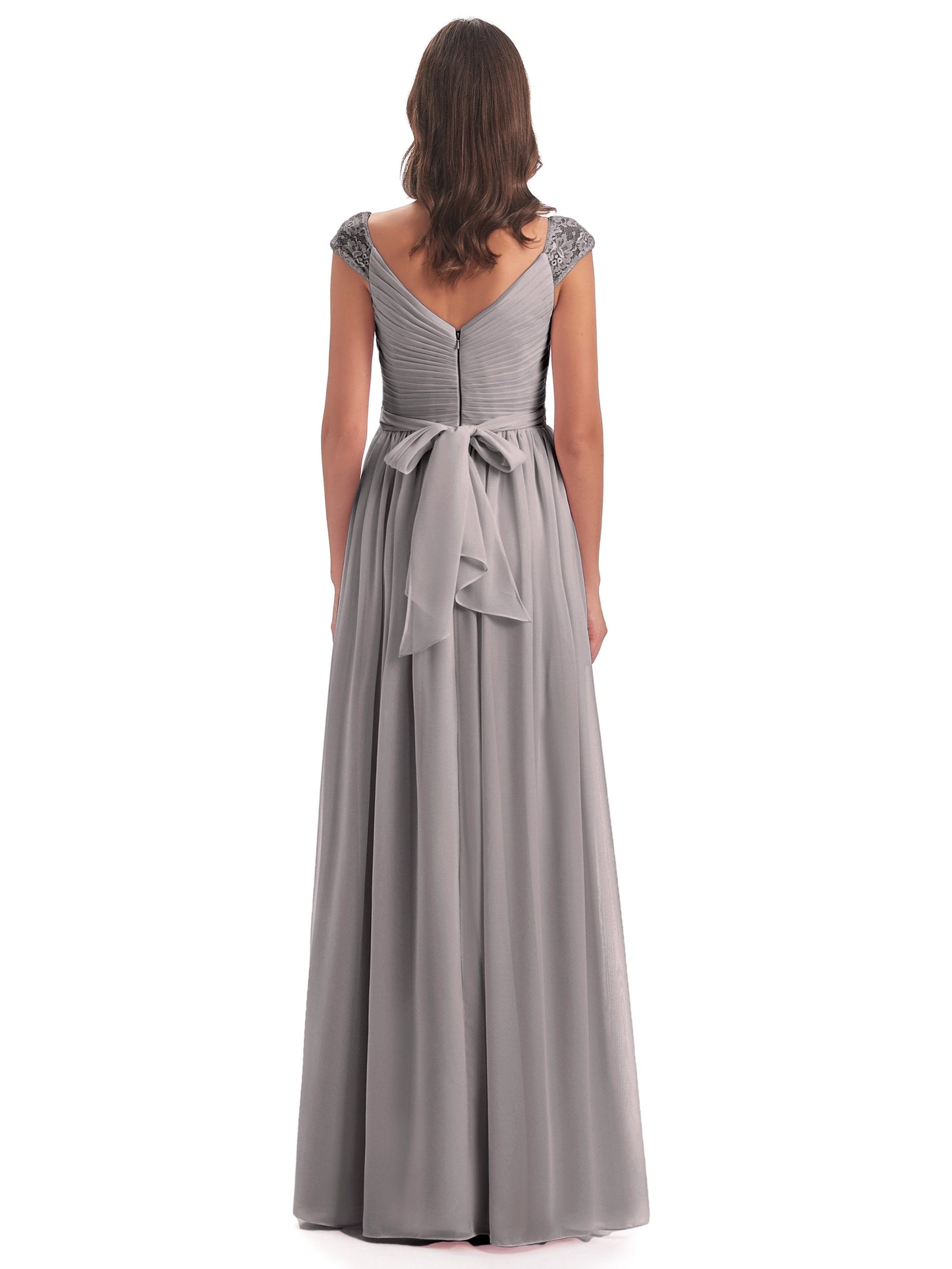 Arely Cap Sleeves Chiffon Long Bridesmaid Dresses