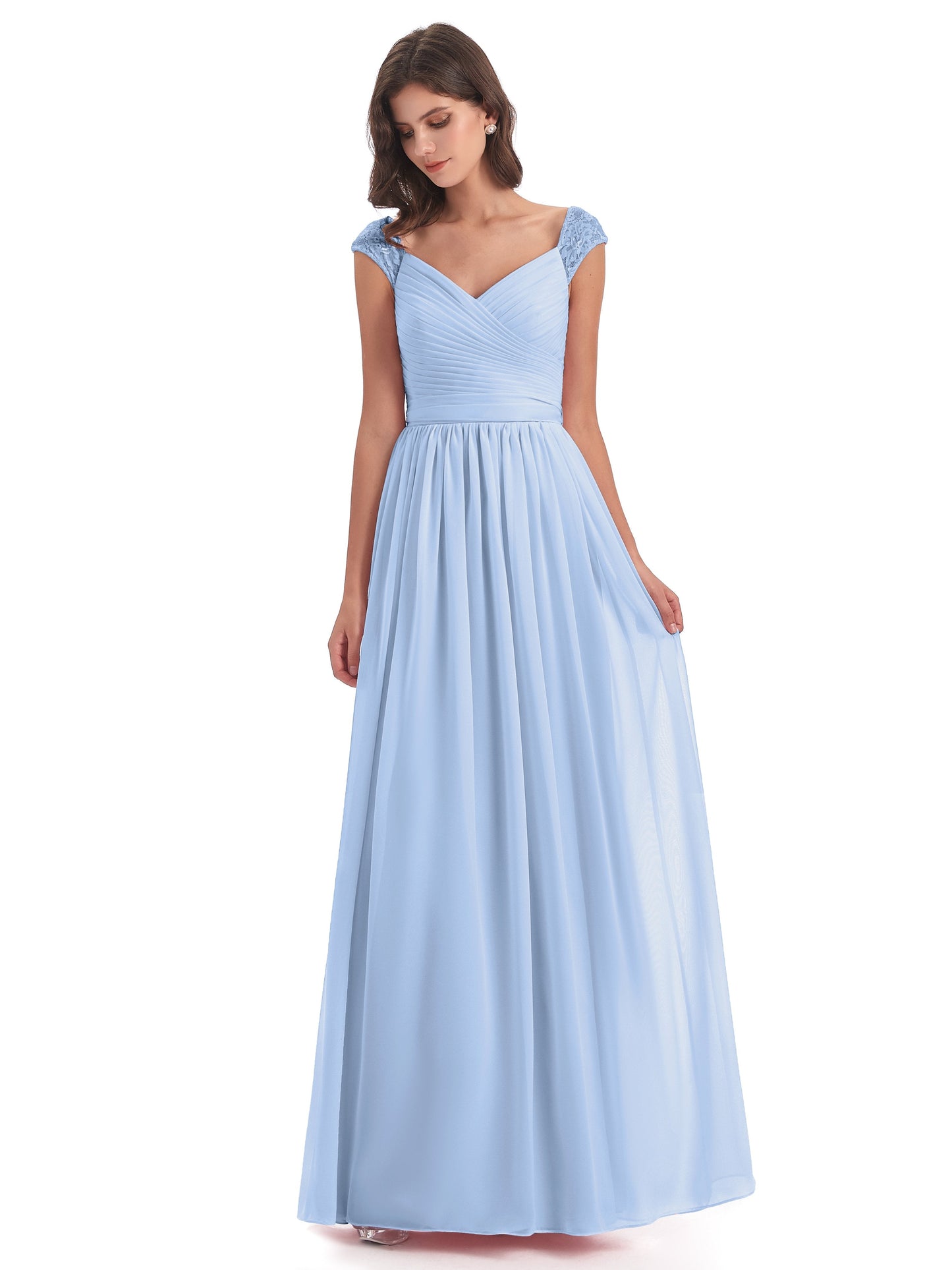 Arely Cap Sleeves Chiffon Long Bridesmaid Dresses