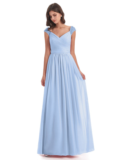 Arely Cap Sleeves Chiffon Long Bridesmaid Dresses