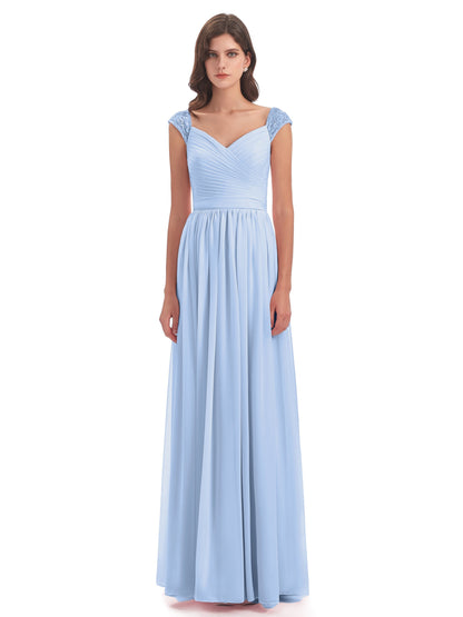 Arely Cap Sleeves Chiffon Long Bridesmaid Dresses