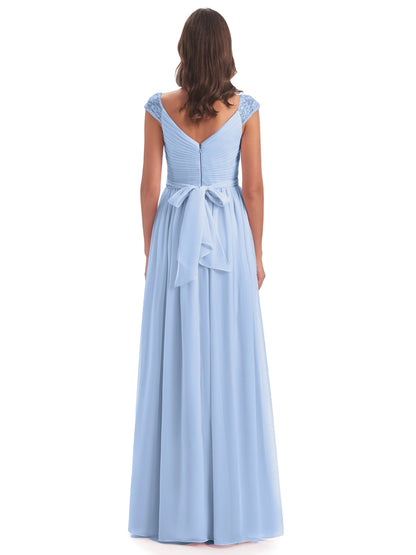 Arely Cap Sleeves Chiffon Long Bridesmaid Dresses