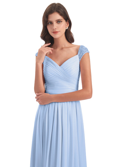 Arely Cap Sleeves Chiffon Long Bridesmaid Dresses