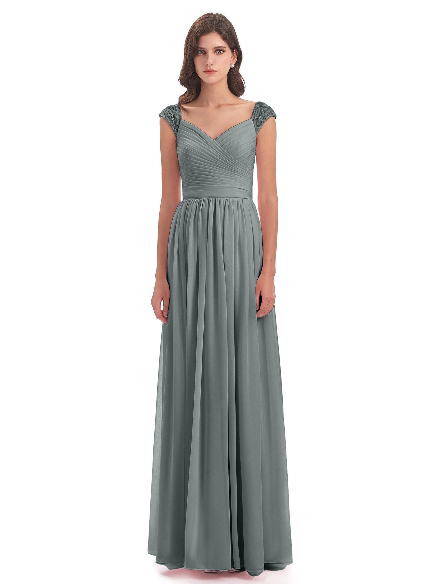 Arely Cap Sleeves Chiffon Long Bridesmaid Dresses