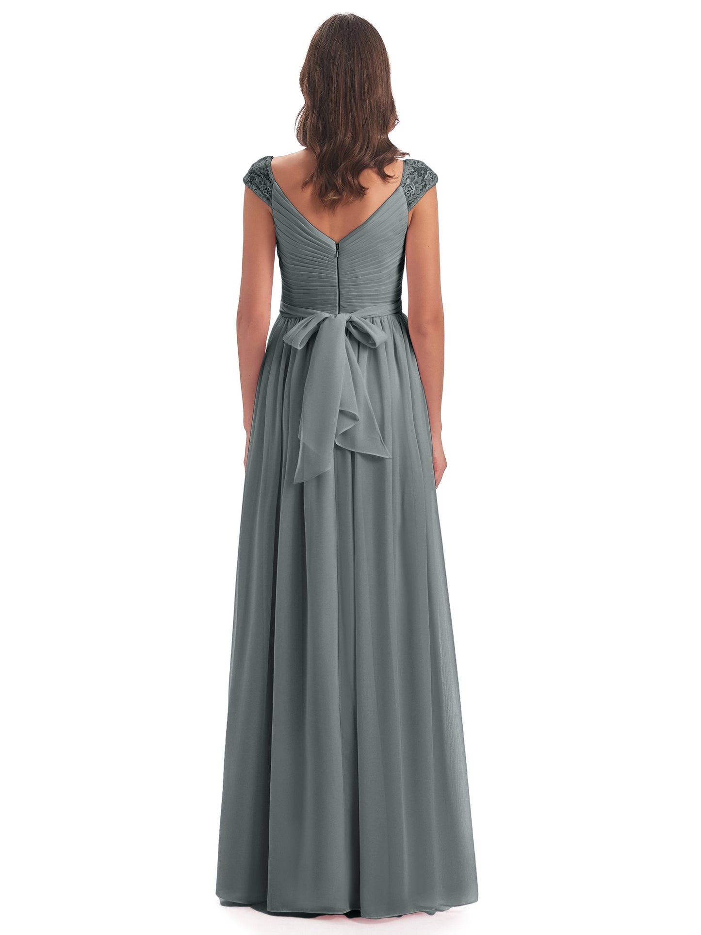 Arely Cap Sleeves Chiffon Long Bridesmaid Dresses