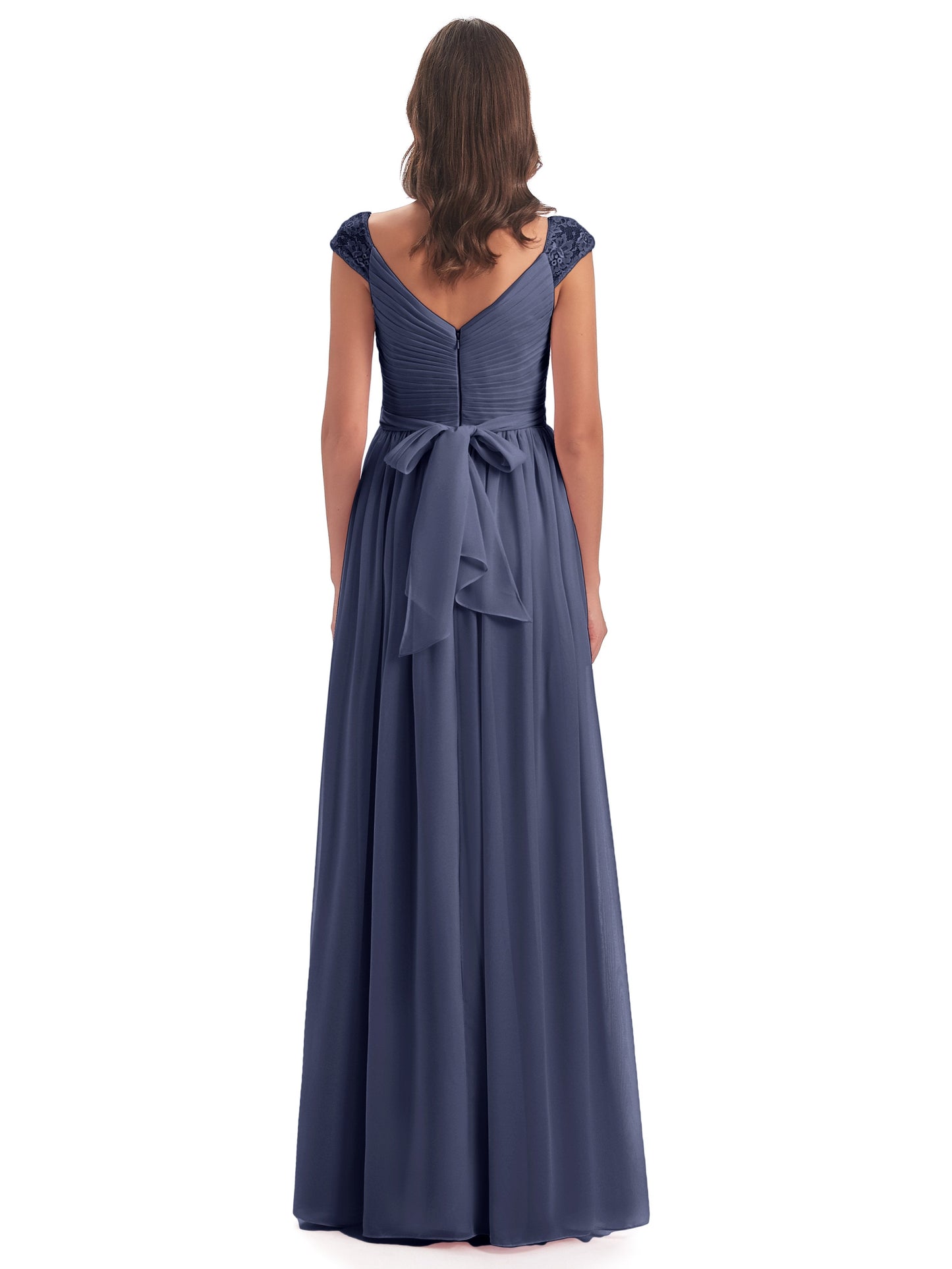 Arely Cap Sleeves Chiffon Long Bridesmaid Dresses