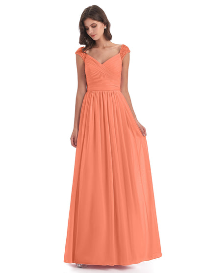 Arely Cap Sleeves Chiffon Long Bridesmaid Dresses