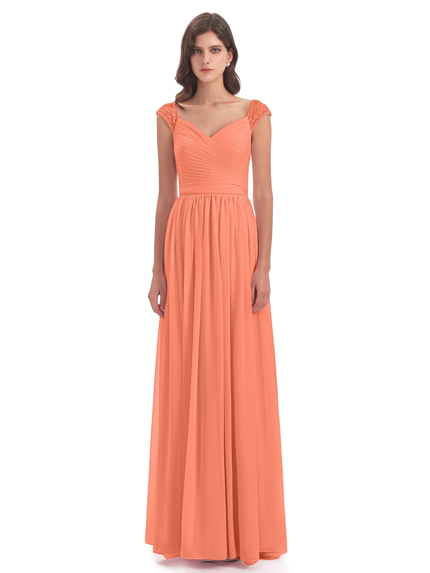 Arely Cap Sleeves Chiffon Long Bridesmaid Dresses