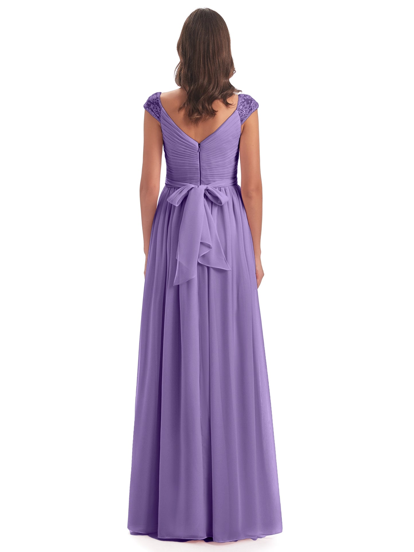 Arely Cap Sleeves Chiffon Long Bridesmaid Dresses