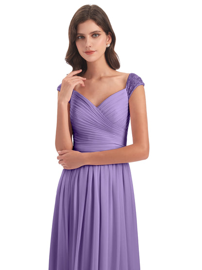Arely Cap Sleeves Chiffon Long Bridesmaid Dresses