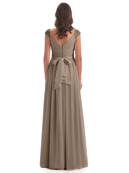 Arely Cap Sleeves Chiffon Long Bridesmaid Dresses