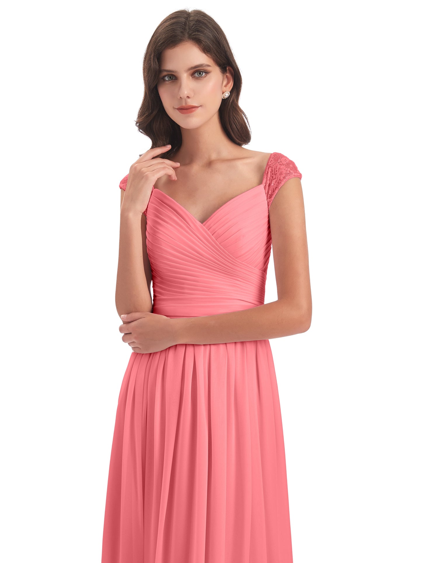 Arely Cap Sleeves Chiffon Long Bridesmaid Dresses