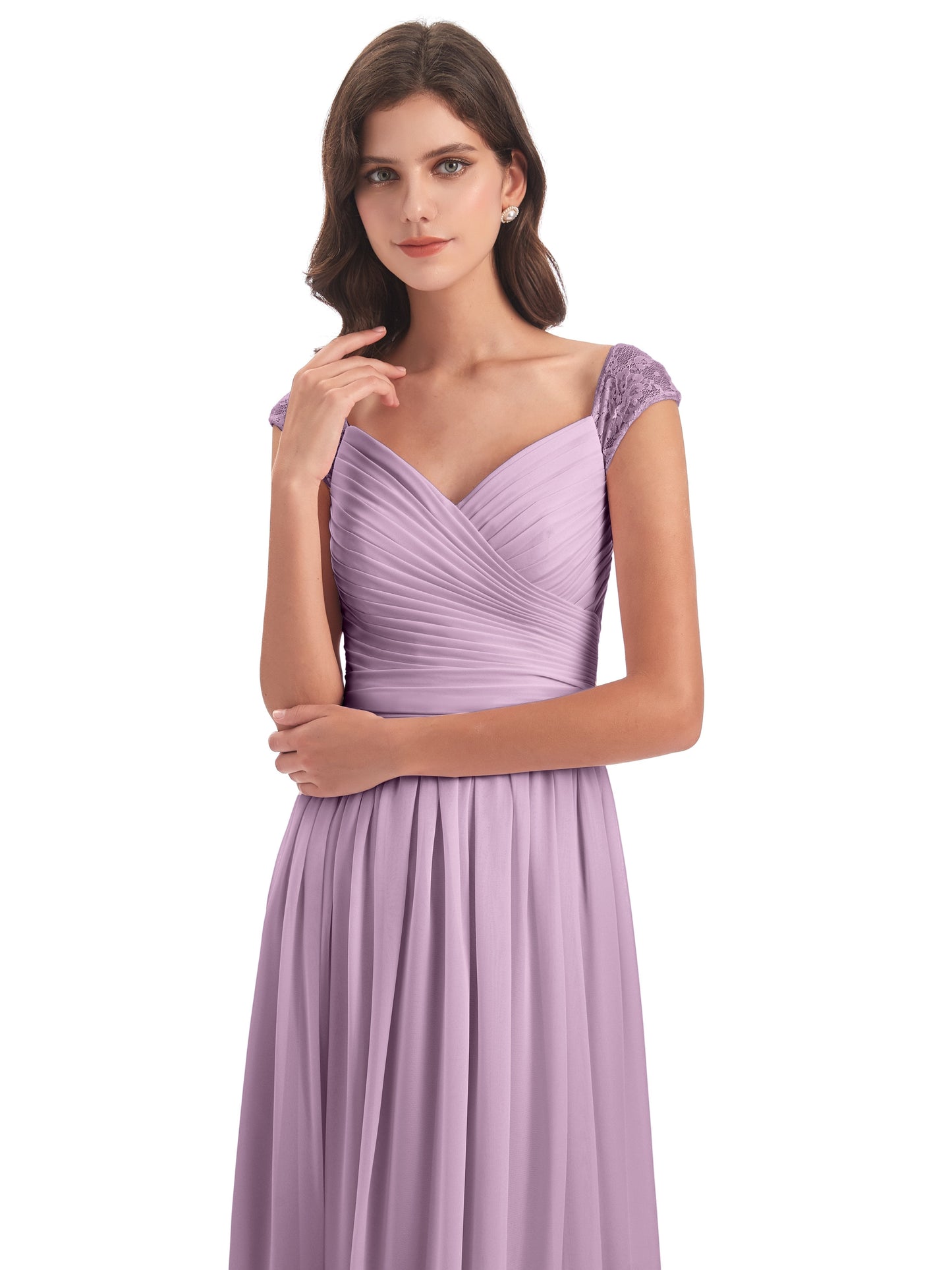Arely Cap Sleeves Chiffon Long Bridesmaid Dresses