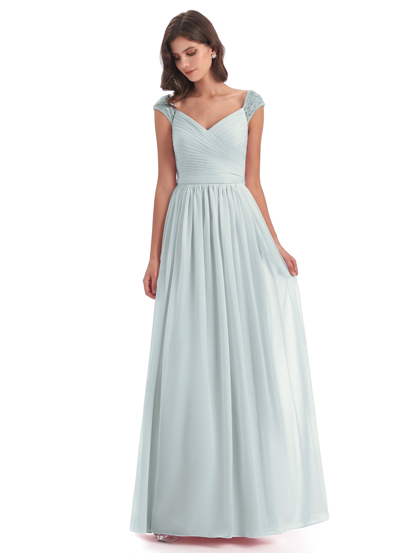 Arely Cap Sleeves Chiffon Long Bridesmaid Dresses