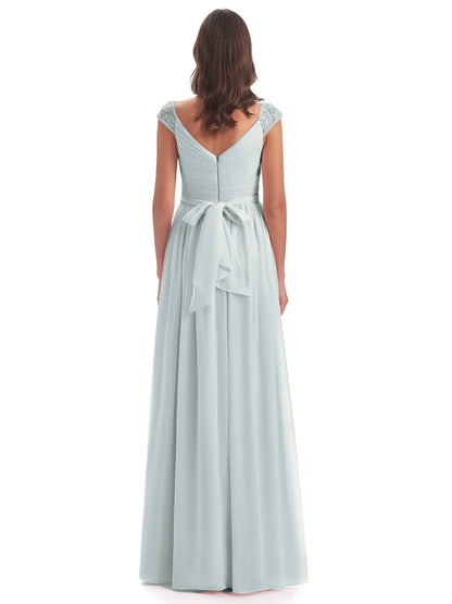 Arely Cap Sleeves Chiffon Long Bridesmaid Dresses