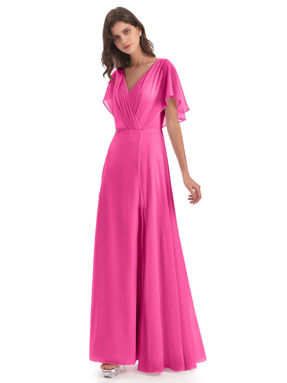 Aria V-Neck Short Sleeves Chiffon Bridesmaid Dresses