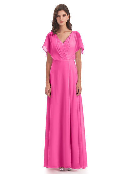 Aria V-Neck Short Sleeves Chiffon Bridesmaid Dresses
