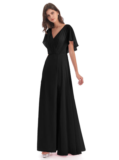 Aria V-Neck Short Sleeves Chiffon Bridesmaid Dresses