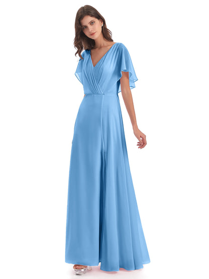 Aria V-Neck Short Sleeves Chiffon Bridesmaid Dresses