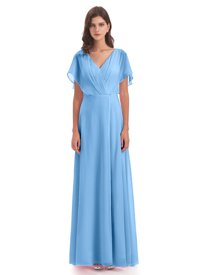 Aria V-Neck Short Sleeves Chiffon Bridesmaid Dresses