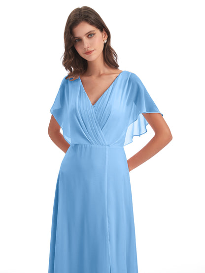 Aria V-Neck Short Sleeves Chiffon Bridesmaid Dresses