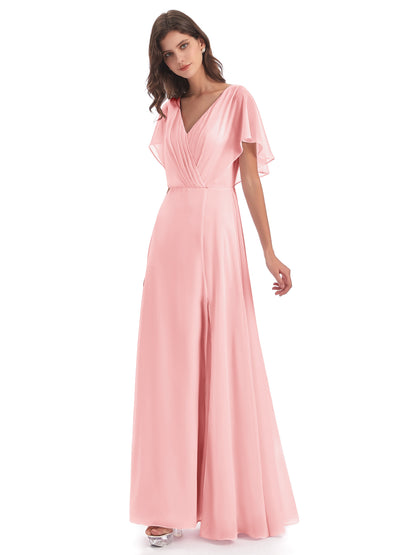 Aria V-Neck Short Sleeves Chiffon Bridesmaid Dresses