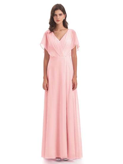 Aria V-Neck Short Sleeves Chiffon Bridesmaid Dresses