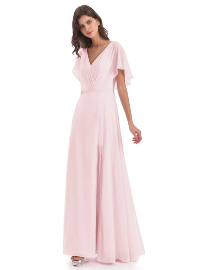 Aria V-Neck Short Sleeves Chiffon Bridesmaid Dresses