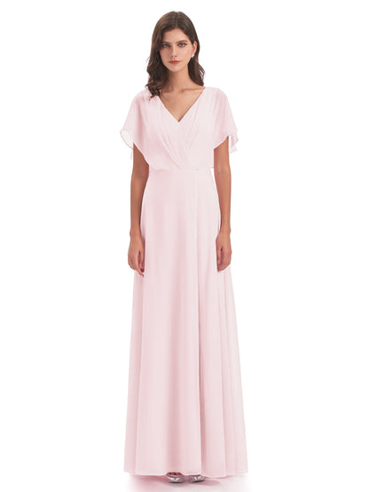 Aria V-Neck Short Sleeves Chiffon Bridesmaid Dresses