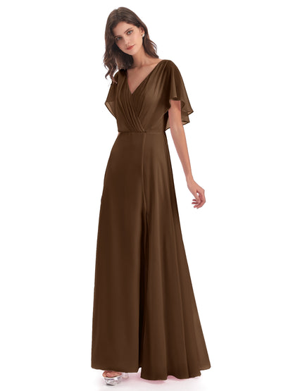 Aria V-Neck Short Sleeves Chiffon Bridesmaid Dresses