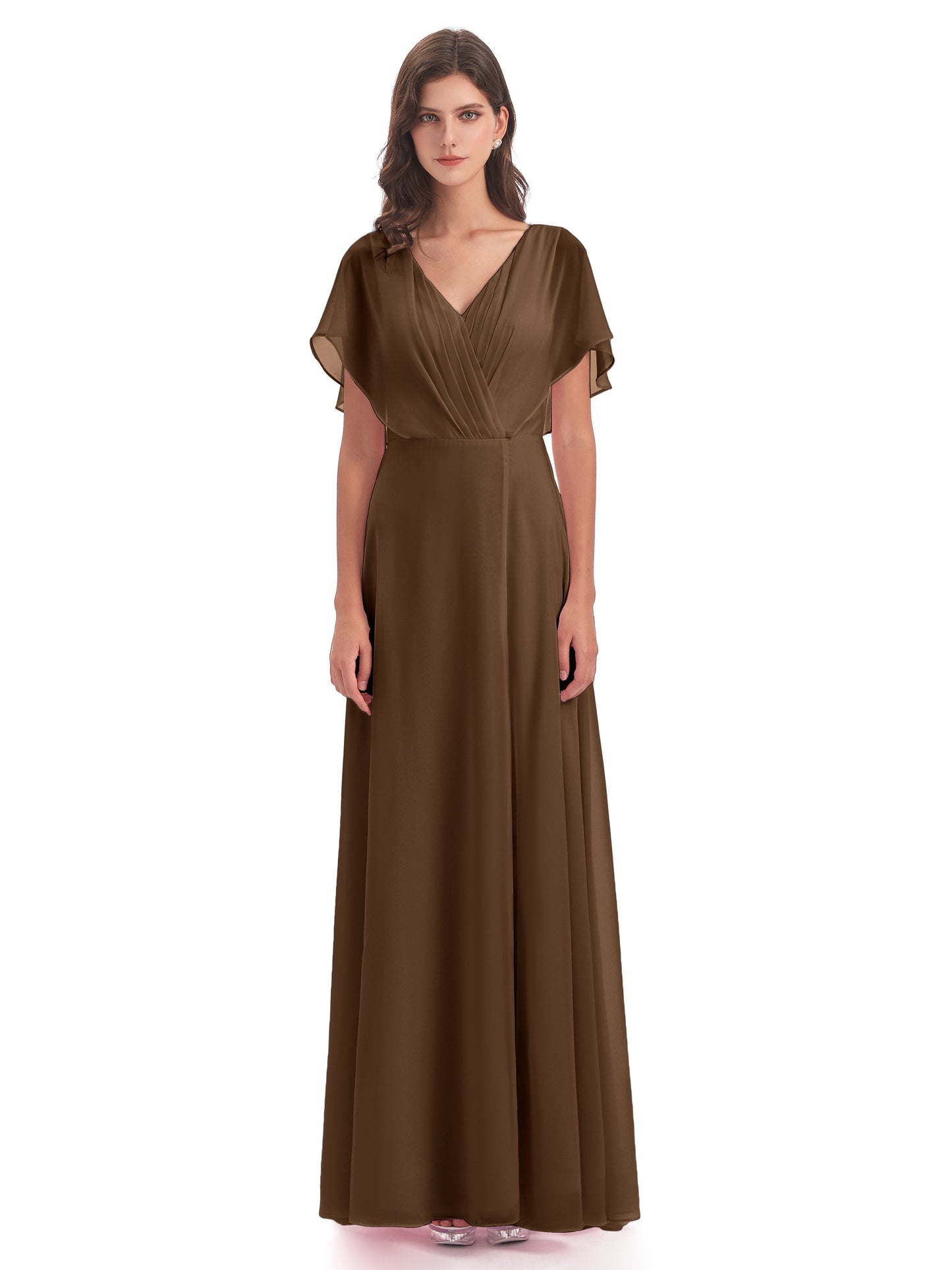 Aria V-Neck Short Sleeves Chiffon Bridesmaid Dresses