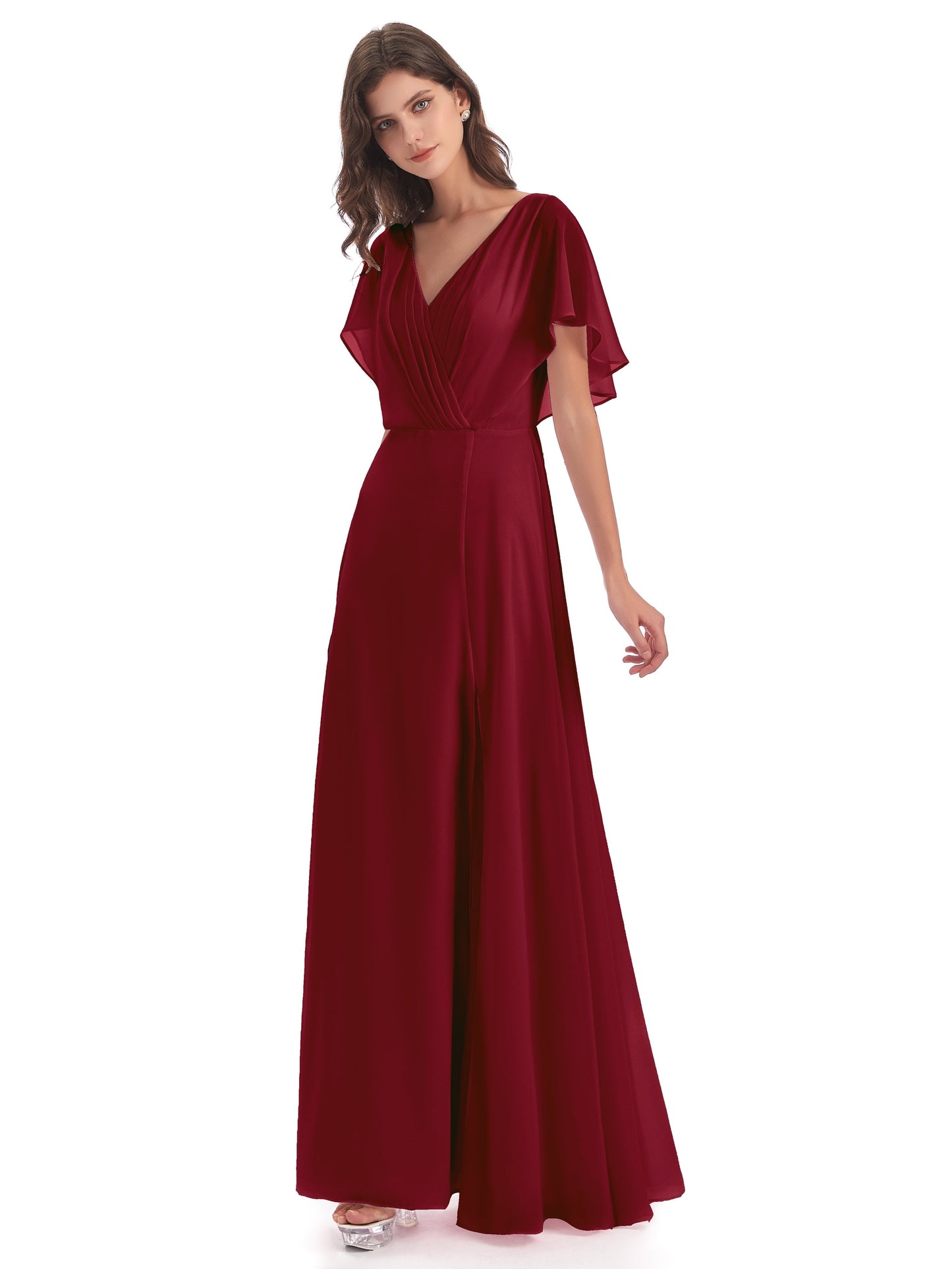Aria V-Neck Short Sleeves Chiffon Bridesmaid Dresses