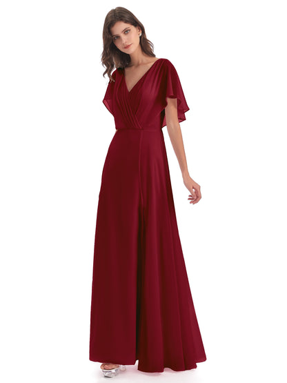Aria V-Neck Short Sleeves Chiffon Bridesmaid Dresses
