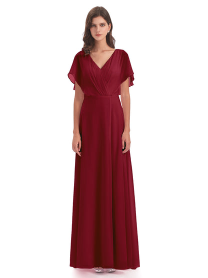 Aria V-Neck Short Sleeves Chiffon Bridesmaid Dresses