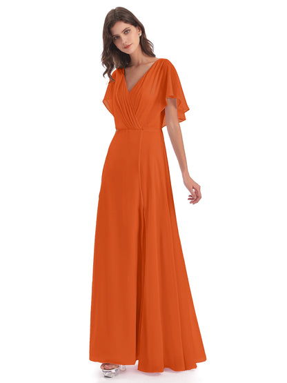 Aria V-Neck Short Sleeves Chiffon Bridesmaid Dresses