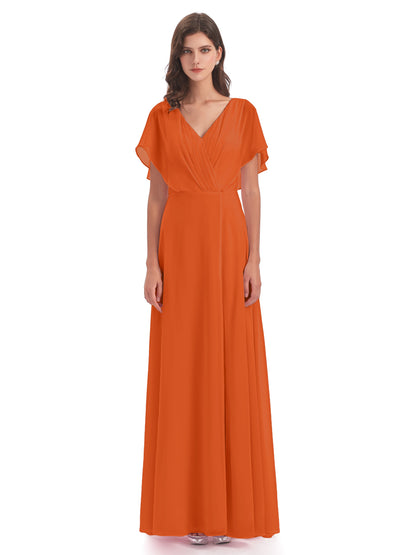 Aria V-Neck Short Sleeves Chiffon Bridesmaid Dresses