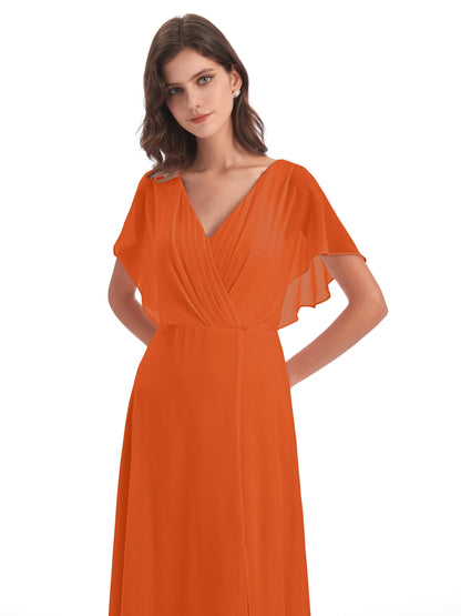 Aria V-Neck Short Sleeves Chiffon Bridesmaid Dresses