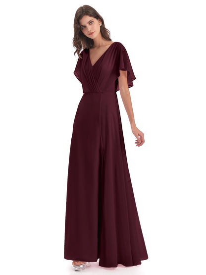 Aria V-Neck Short Sleeves Chiffon Bridesmaid Dresses