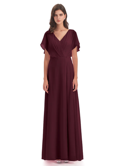 Aria V-Neck Short Sleeves Chiffon Bridesmaid Dresses