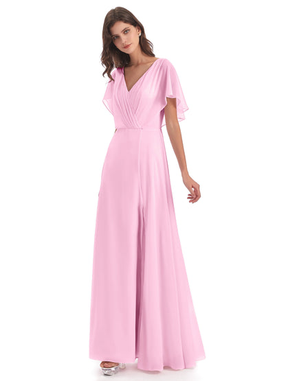 Aria V-Neck Short Sleeves Chiffon Bridesmaid Dresses