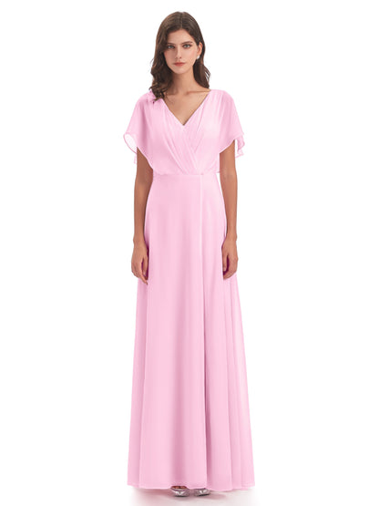 Aria V-Neck Short Sleeves Chiffon Bridesmaid Dresses