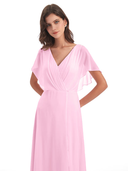 Aria V-Neck Short Sleeves Chiffon Bridesmaid Dresses