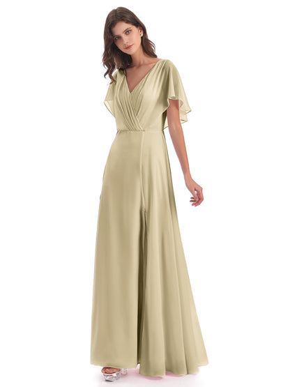 Aria V-Neck Short Sleeves Chiffon Bridesmaid Dresses