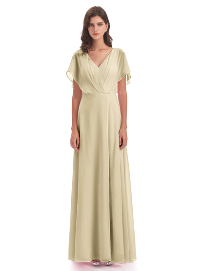 Aria V-Neck Short Sleeves Chiffon Bridesmaid Dresses